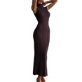 thumbnail image 2 of Women'S Casual Maxi Dress Ribbed Knit Sleeveless Slim Fit Elegant Going Out Beach Vacation Clothing Coffee Color S, 2 of 9