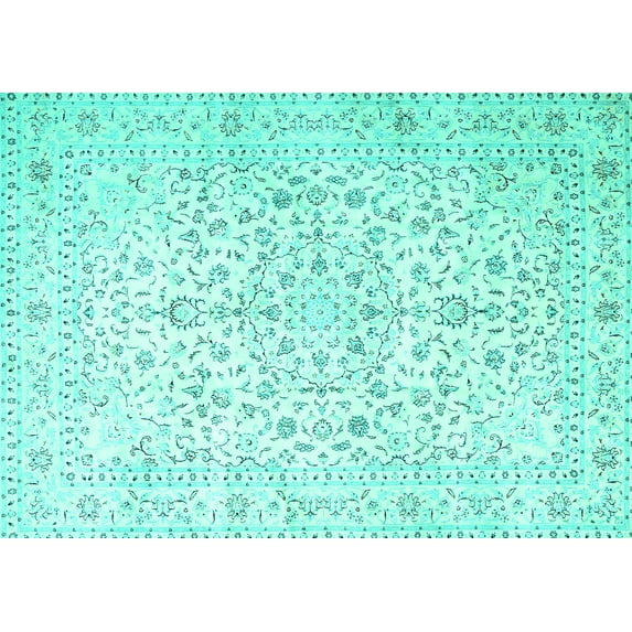 Ahgly Company Machine Washable Indoor Rectangle Medallion Turquoise Blue Traditional Area Rugs, 5' x 8'
