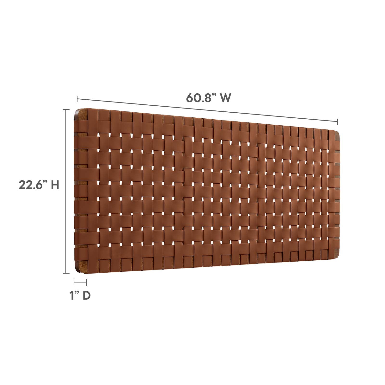 Sparta Weave Wall-Mount Vegan Leather Queen Headboard in Walnut Brown