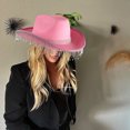 thumbnail image 3 of Happydeer Rhinestone Cowgirl Hat Retro Western Style with Adjustable Tie Fringed Rhinestone Hat for Cosplay Parties (Pink), 3 of 13