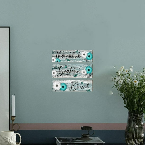 Placa de pared para colgar,Letrero rústico de madera para decoración de pared vintage,Inicio Arte mural de margaritas Letrero de madera para pared,Placa de pared colgante con Azul verde