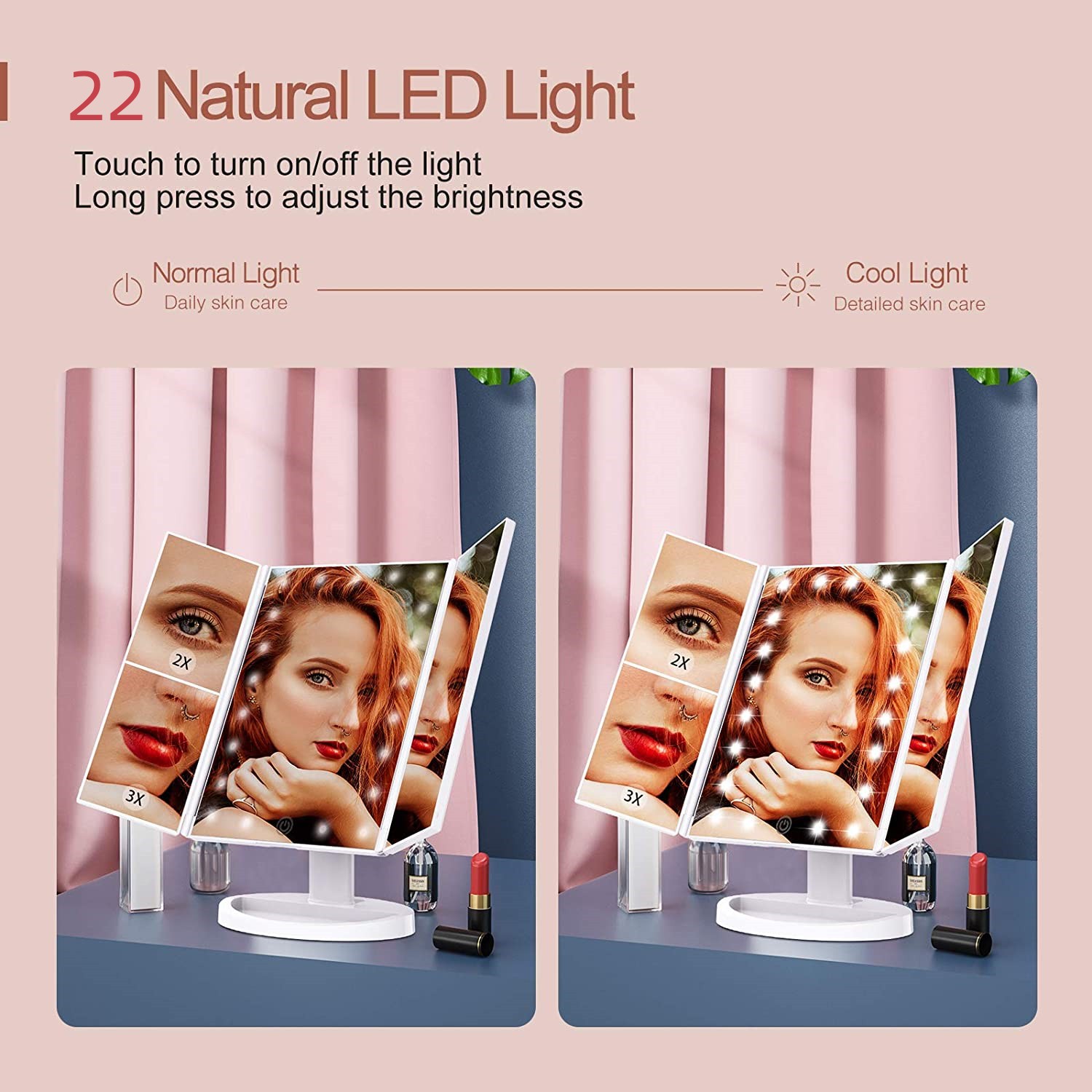 BN-LINK Trifold LED Lighted Makeup Mirror with 10X Mirror photo 6