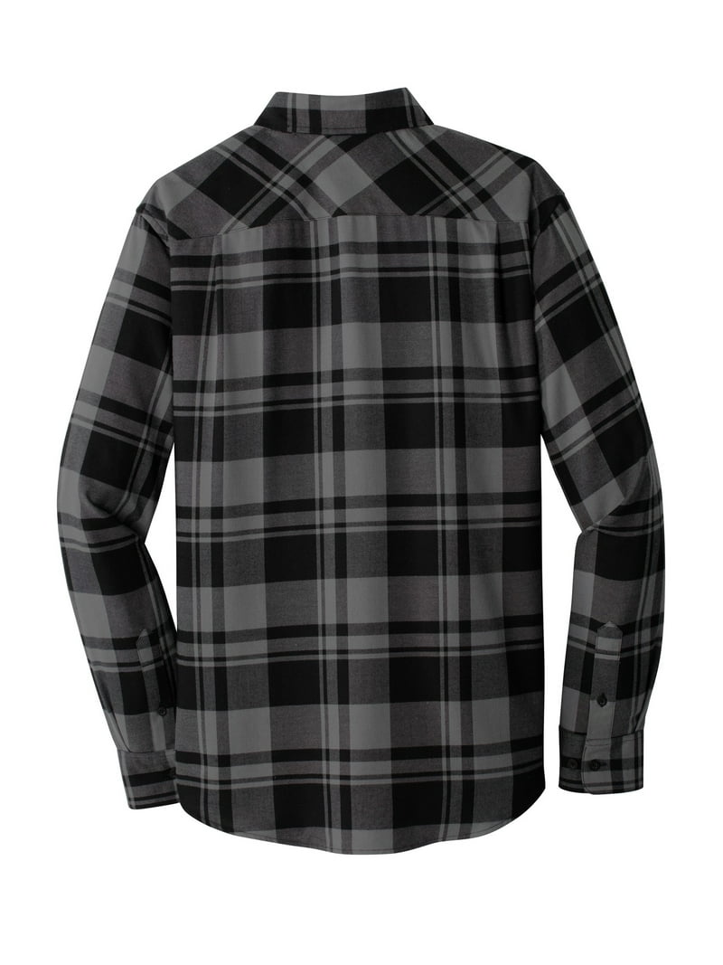 Port Authority Adult Male Men Checked Long Sleeves Shirt Grey