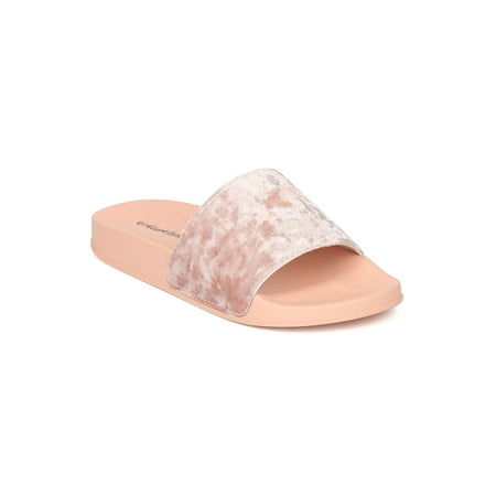 

New Women Heart.Thentic FLO-20 Velvet Open Toe Footbed Flat Sandal
