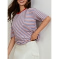 thumbnail image 3 of Komoo Women Oversized Striped T-Shirt Short Sleeve Crewneck Basic Shirt 2024 Fashion Summer Tee, 3 of 7