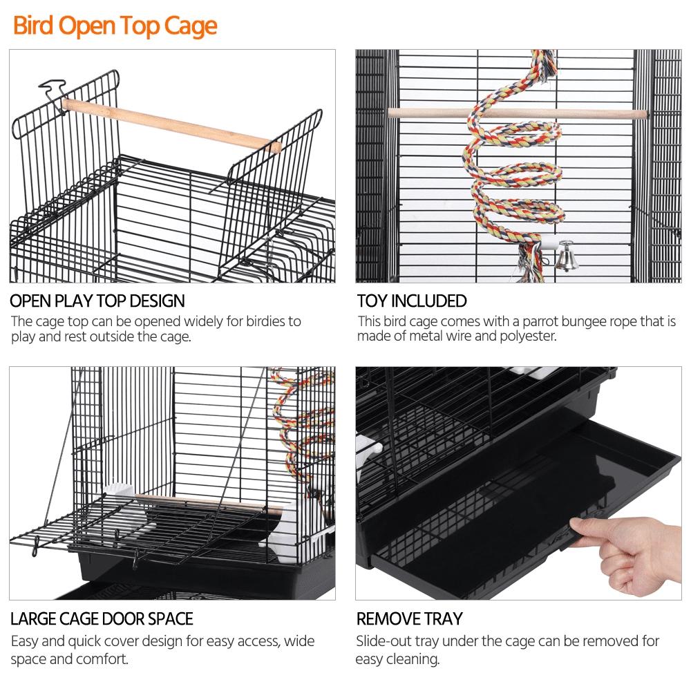 Yaheetech Open Top Travel Bird Cage Carrier for Bird Canary Cockatiel Small Parrots, Black