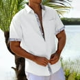 thumbnail image 2 of Brnmxoke Men's Button Down Shirts Summer Cotton Linen Short Sleeve Tshirt Casual Lapel Tropical Beach Vacation Tee with Pocket 2025 White,L, 2 of 7