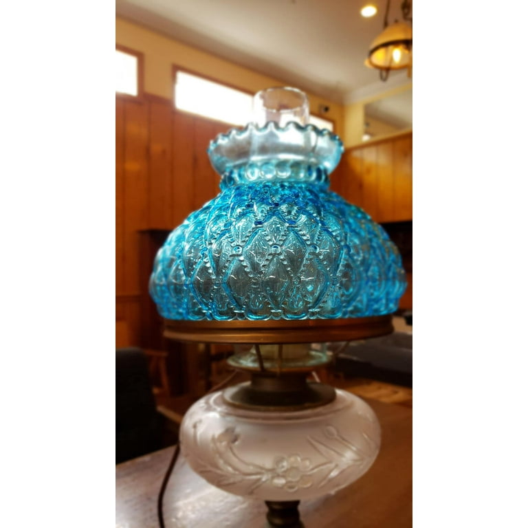 B&P Lamp Light Blue Glass Lamp Shade with Diamond Quilted