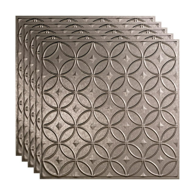 FASÄDE Rings Decorative Vinyl 2ft x 2ft Lay in Ceiling Panel in Galvanized Steel(5 Pack)