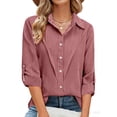 thumbnail image 4 of Tauxra Linen-Look Tunic Blouse for Women, Lapel Long Sleeve Loose Fit Button Down Shirt for Spring and Summer, 4 of 7