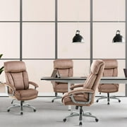 CLATINA Ergonomic Big and Tall Executive Office Chair with Upholstered Swivel 800lbs High Capacity Adjustable Height Thick Padding Headrest and Armrest for Home Office Beige