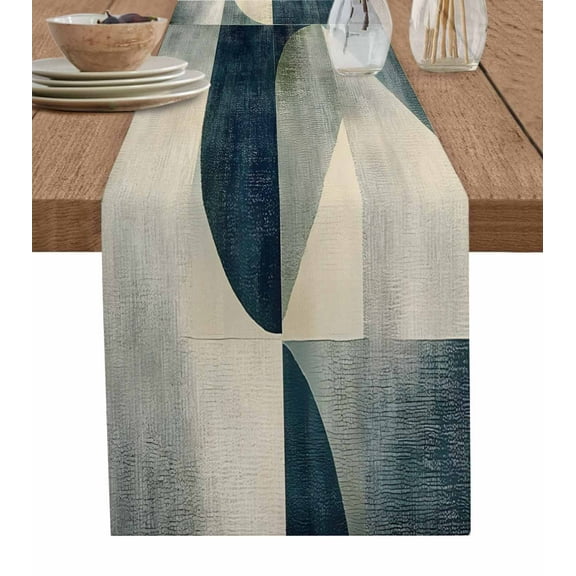Navy Blue Geometric Burlap Cotton Table Runner 14x72 Inches Long, Grey Modern Abstract Art Farmhouse Table Runners, Outdoor Dining Tablecloths Decor for Baby Shower/Party/Wedding