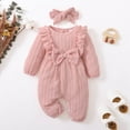 thumbnail image 2 of Darzheoy Baby Infant Rompers Lace Knitted Summer Loose Cute Jumpsuits Round Neck Bow Solid Color Long Sleeve Crawling Pajamas Clothes ,Size 0-12 Months, 2 of 3