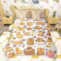 jejeloiu Cute Capybara 7 Pieces Bedding Comforter Set,Kawaii Stars Loves Print Full Bedding Set For Girls Boys Reversible