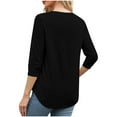 thumbnail image 5 of Olyvenn 3/4 Length Sleeve Womens Tops Casual Summer Trendy T Shirt Eyelet Pleated Crewneck Three Quarter Sleeve Tunic Blouse Black S, 5 of 9