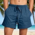 thumbnail image 2 of Jinhomg Cotton Linen Shorts for Men Casual Summer Drawstring Shorts Loose Lightweight Breathable Vacation Beach Shorts with Pockets Dark Blue,S, 2 of 7