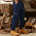thumbnail image 5 of Men's Cargo Pant Loose Fit Casual Joggers with Multiple Pockets Summer Streetwear Navy Pant, 5 of 7