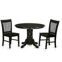 East West Furniture SHNO3-BLK-W Wood Seat Table Set - Table & 2 Chairs, Black - 3 Piece