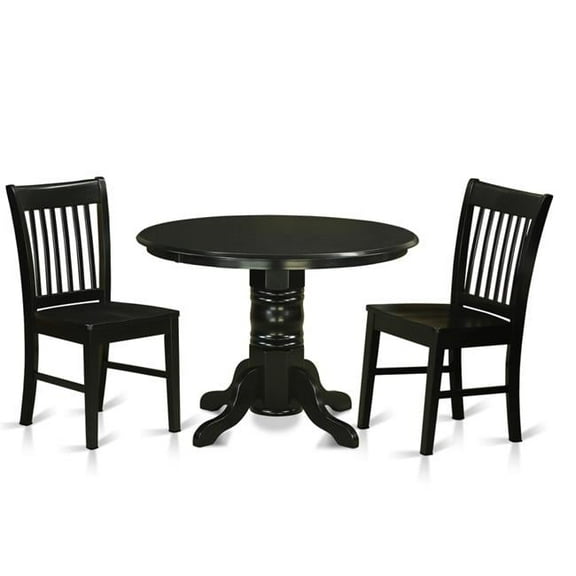 East West Furniture SHNO3-BLK-W Wood Seat Table Set - Table & 2 Chairs, Black - 3 Piece