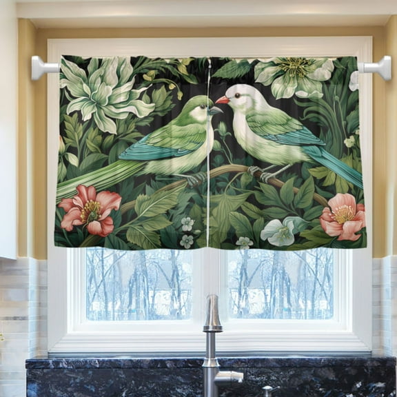 Ryvnso Birds on Flower Branch Half Curtains Sets Tier 2 Panels Short Curtain Rod Pocket 27"W x 24"L