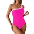 thumbnail image 6 of Womens Beach One Shoulder Swimsuits Color Block One-Piece Swiming Suits Padded Tummy-Control Swimwear Hot Pink, XXL, 6 of 7