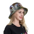 thumbnail image 4 of Yiaed Cute Mushroom Town Print Reflective Stripe Bucket Hat Unisex Funny Outdoor Fisherman Cap Beach Sun Hat, 4 of 5