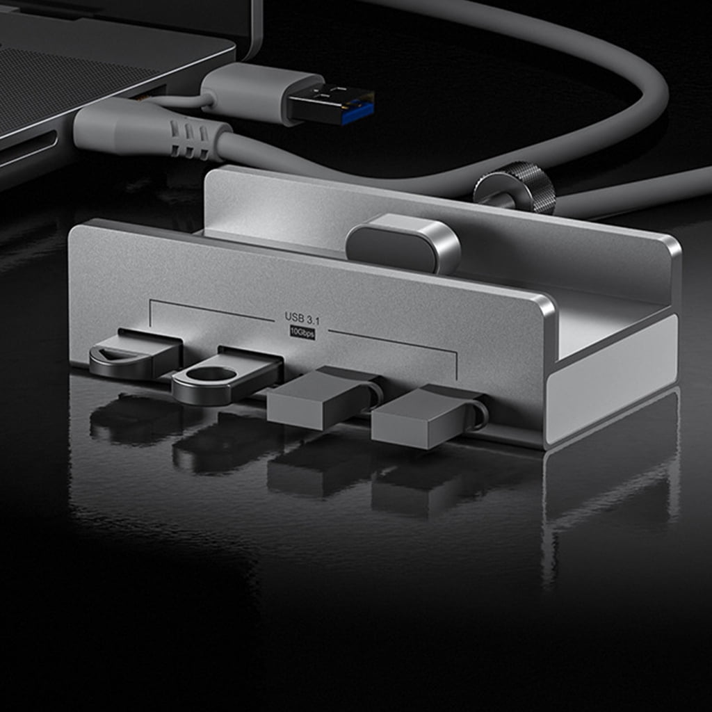 Aluminum Type C 4 Port USB 3.1 Hubs Phone Holder Power Adapter Splitter 10Gbps USB C Docking Hubs Aluminum Clamp Dock