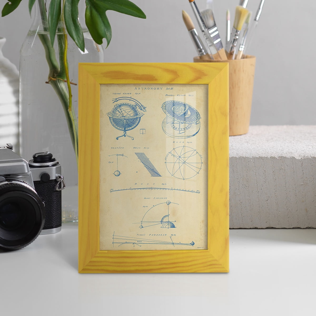 Vintage Astronomy III -Framed Print w/glass-Sunflower Yellow