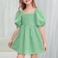 thumbnail image 2 of Hinvhai Robes d'Été pour Filles en Liquidation, Encolure Carrée, Manches Lanterne, Nouée, Dos Nu, à Volants, Ligne A, Robe Courte de Fête, 2 of 8