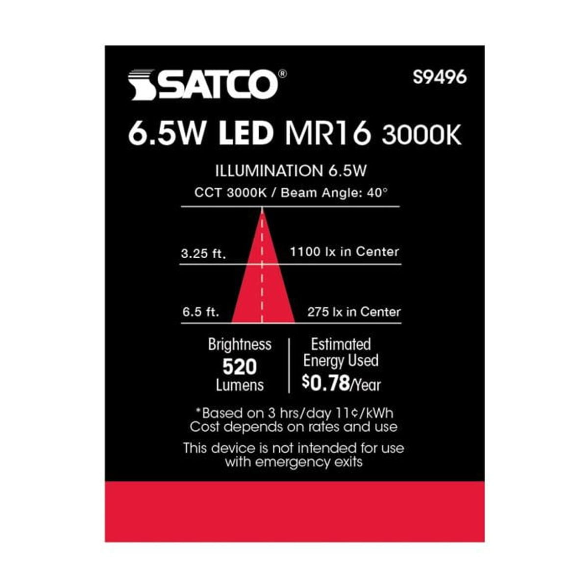 Satco Lighting 6.5 Watt Dimmable MR16 Low Voltage LED Light Bulbs - 3000K Soft White - 40 Degree Beam Angle - GU5.3 Base - 12 Volt AC/DC (12 Pack)