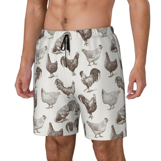 Fotbe Chickens Traje de Baño para Hombre – Shorts de Natación de Secado Rápido con Forro y Bolsillos-Small