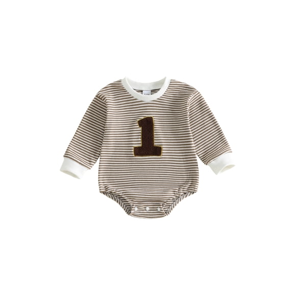 RUINIXCW Infant Boy Birthday Romper Long Sleeve Crew Neck Number Embroidery Jumpsuit