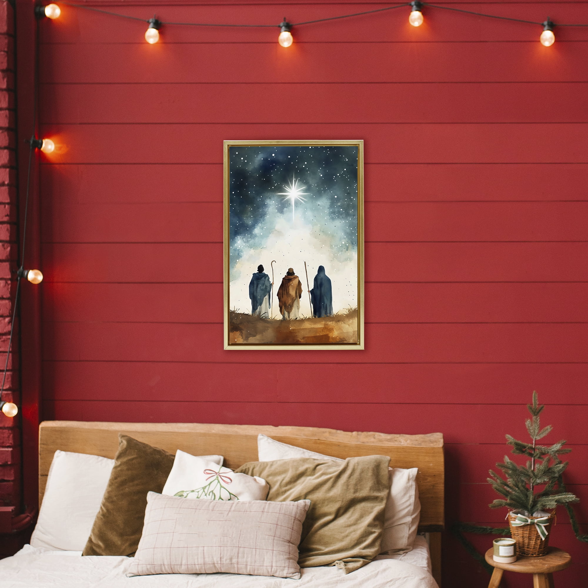 Guided Wisdom Shepherds Gold Framed Floater Canvas Wall Art, design by Petal Prints Design