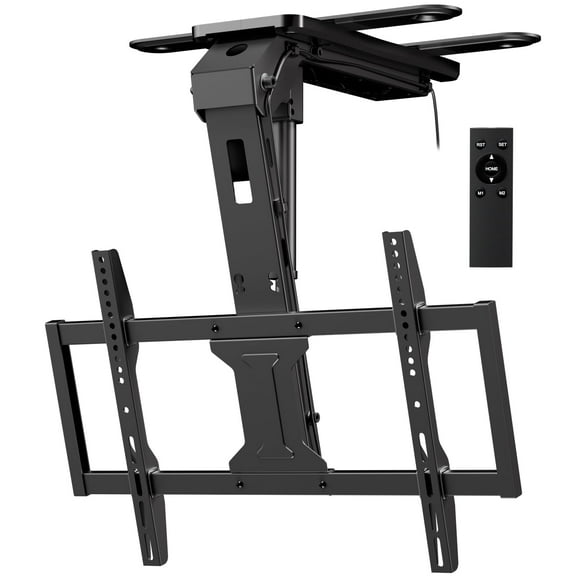 PUTORSEN Motorized Ceiling TV-Mount Flip Down - 37 to 75 Inch Electric TV-Mount Motorized Drop Down with Remote, Black