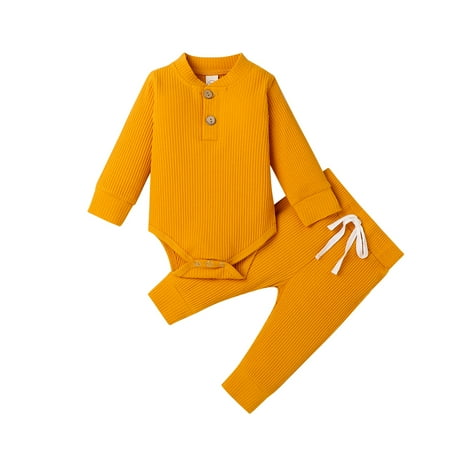 

Baby Knitting Romper Lace-up Pants Long Sleeves Buttons Top Ruffle Jogger Trousers
