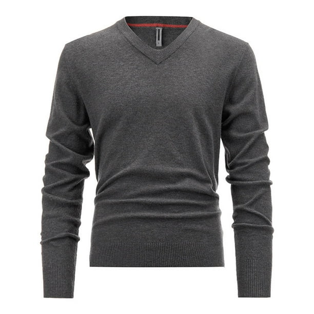 Blusas y camisas de manga larga con cuello en V para hombre, color liso, informales, con cuello en V, manga larga, cálidas, de punto, capa base, blusa de fibra acrílica para hombre
