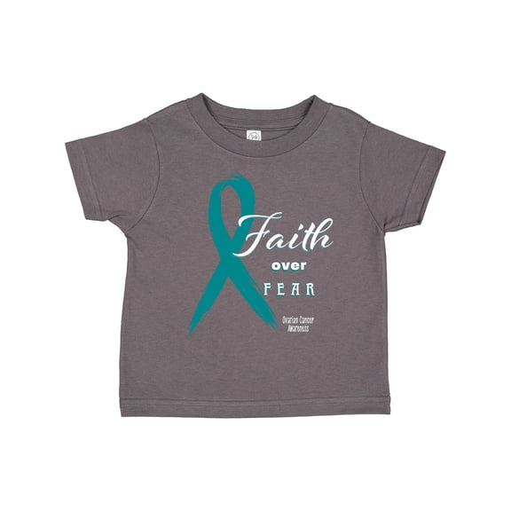 Inktastic Faith over Fear Ovarian Cancer Awareness with Teal Ribbon Boys or Girls Toddler T-Shirt