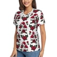 thumbnail image 2 of Fuzoiu Rose Flowers Print Women's Classic V-Neck T-Shirt, Short Sleeve V Neck Tees for Casual Everyday Wear,Casual Fit Tee,Summer Fashion Tops-3X-Large, 2 of 5