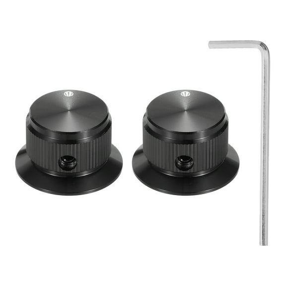 Uxcell 2 Pcs Aluminium Potentiometer Knobs, 1/4" (6mm) Universal Volume Tone Control Knobs with Round Dot Indicator for Guitar, Bass, 9/16" Black