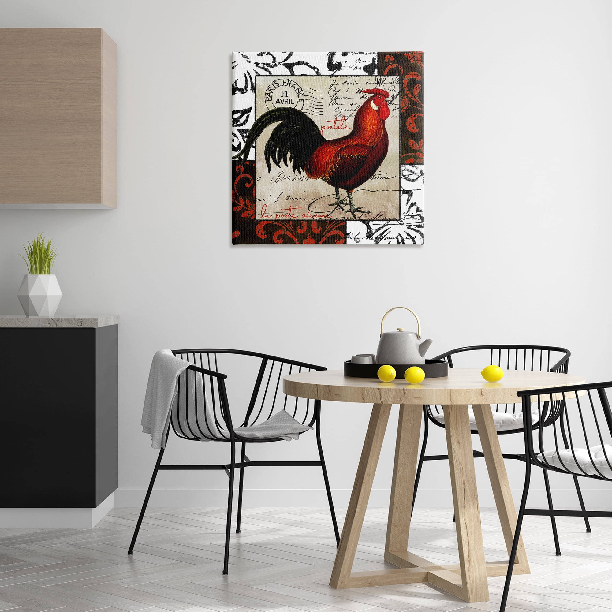 Stupell Industries Rooster & Vintage Post Animals Painting Wrapped Canvas Art Print Wall Art, 30 x 30