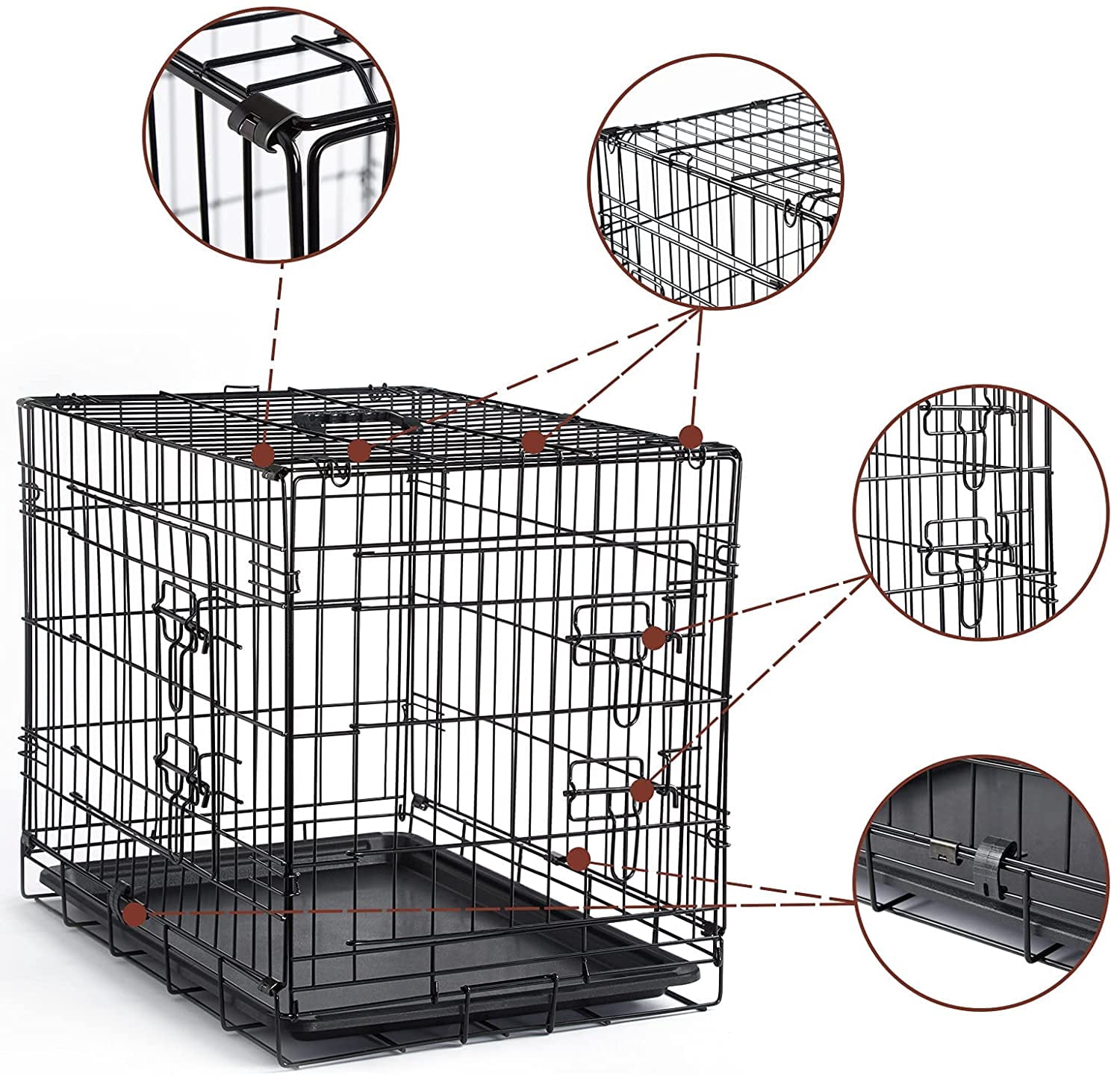 Double Door Dog Crate for Small Dogs with Cover and Tray, Collapsible Metal Kennel for Indoor Outdoor Transport