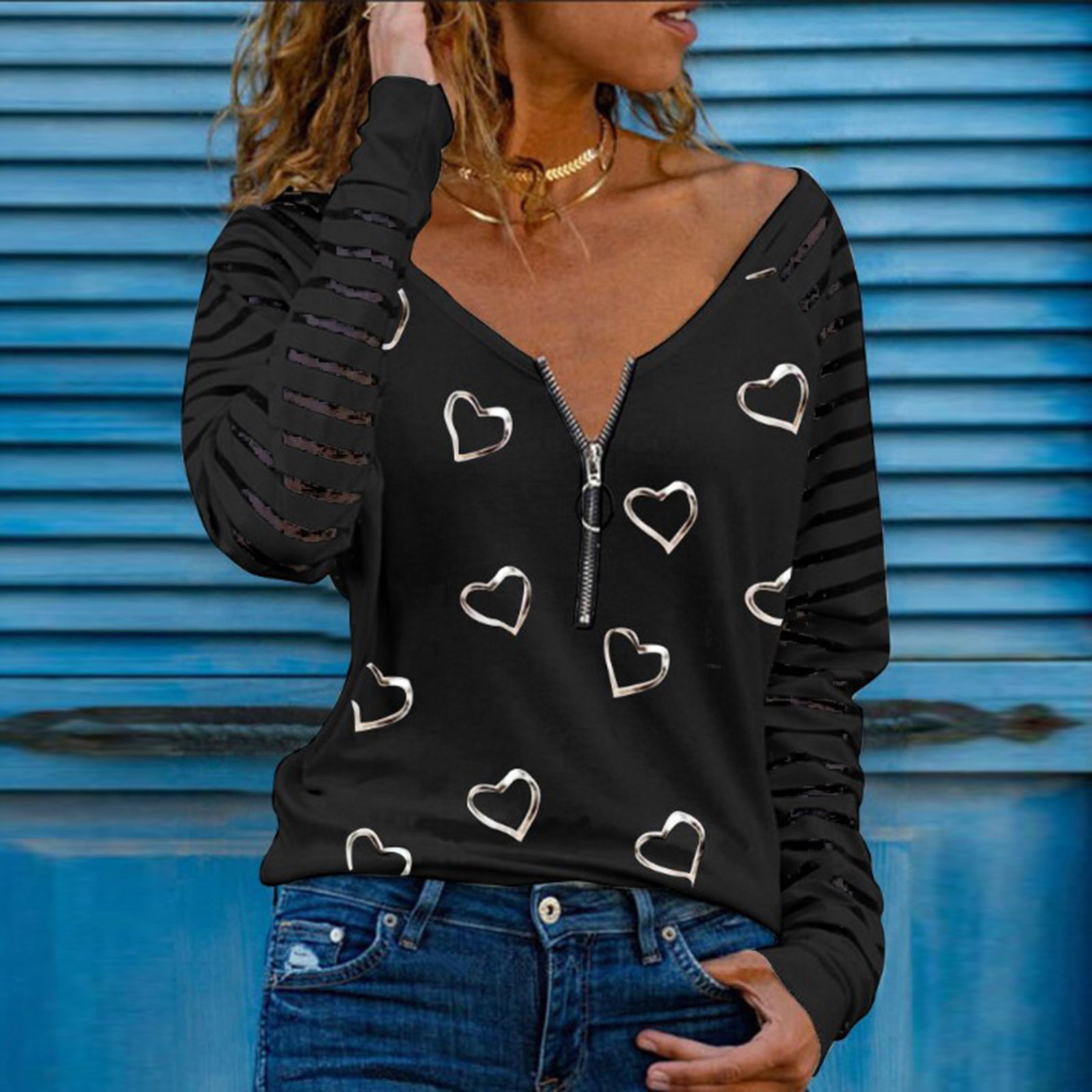 Fejl Moske venstre Okbop Dressy Tops for Evening Wear,Casual Stripe Printing Long Sleeve  Splicing Zipper T-Shirt Blouses for Women Plus Size Flannel Shirts for Women  - Walmart.com