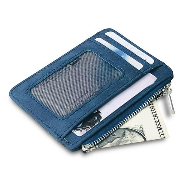Portatarjetas de identificación , monedero con cierre de cremallera PU Men Slim Wallet Portable Azul Colcomx titular de la tarjeta de crédito