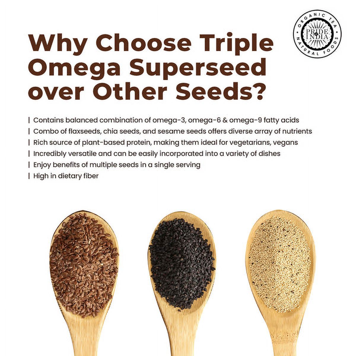 Pride of India Triple Omega Super Seed Mix, Chia, Flax and Sesame Seed Blend, 1.25 lbs (Pack of 6)