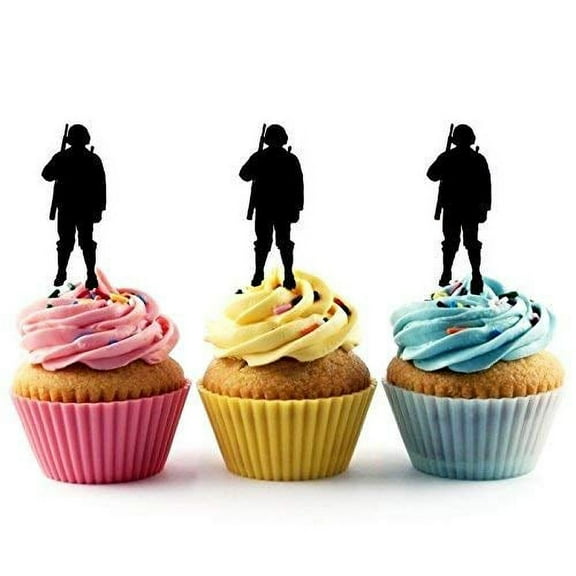 Soldier Military Silhouette Acrylic Cupcake Toppers 12 PCS