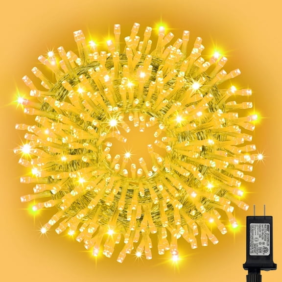 99FT 300 LED String Lights, Yellow Fairy Lights Plug in, 16 Modes Transparent Yellow Wire, 29V Low Voltage for Indoor Outdoor Christmas Wedding Party Decoration