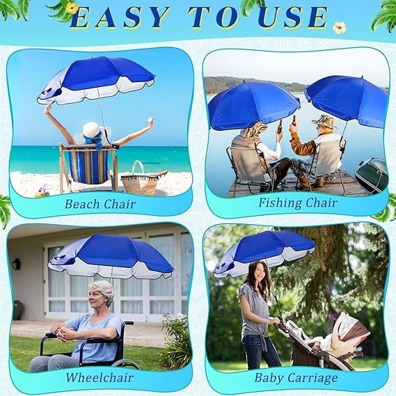 2 Pcs Automatic Chair Umbrella with Universal Clamp 44" UPF 50+ Portable Clamp on Beach Chair Adjustable Wheelchair Umbrella for Outdoor Patio Parasol