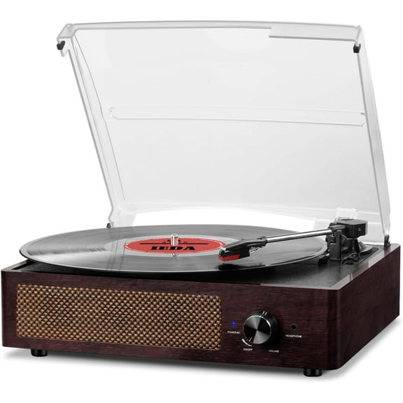 Vinyl Record Player Turntable with Built-in Bluetooth Receiver & 2 Stereo Speakers, 3 Speed 3 Size Portable Retro Record Player for Entertainment and Home Decoration