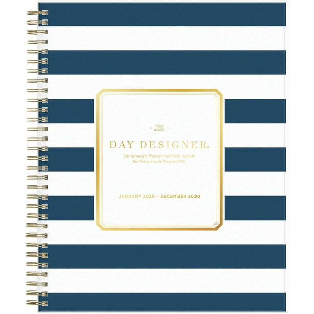 Blue Sky Day Designer Daily/Monthly Planner, 8 x 10, Navy Stripe