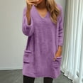 thumbnail image 1 of Chandails d'Automne et d'Hiver Grande Taille pour Femmes, Col en V, Manches Longues, Chandail en Molleton Confortable, Chandail à Double Molleton, Chandails à Capuchon Amusants, Violet, M, 1 of 6